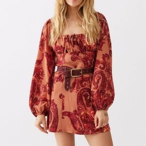 Brown Paisley Printed Mini Dress from Urban Outfitters
